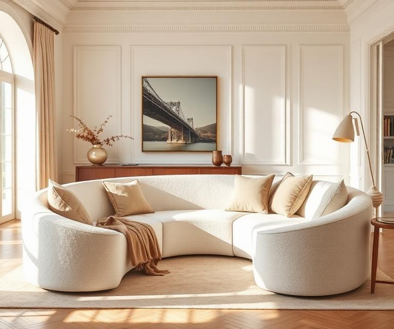 Curved cream sofa